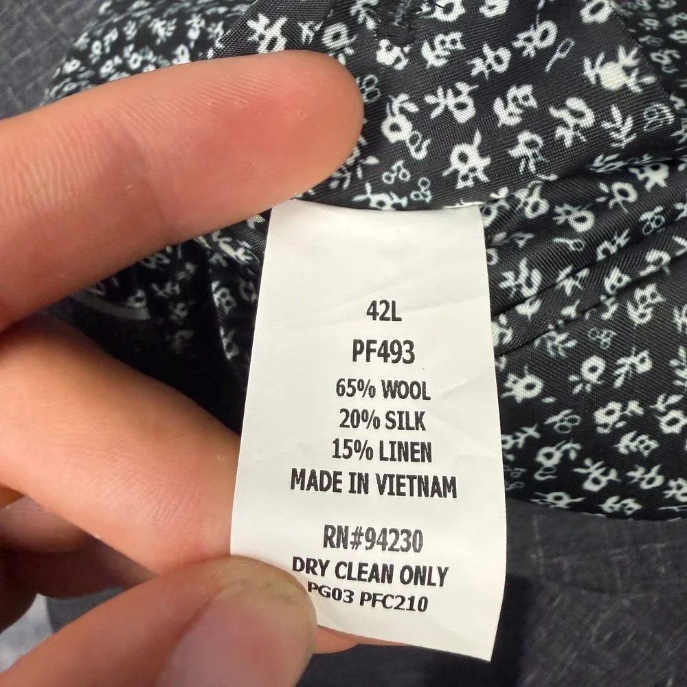 Paul Fredrick Mens 42L Double Breasted Wool Silk Linen Blazer Black JUR004W